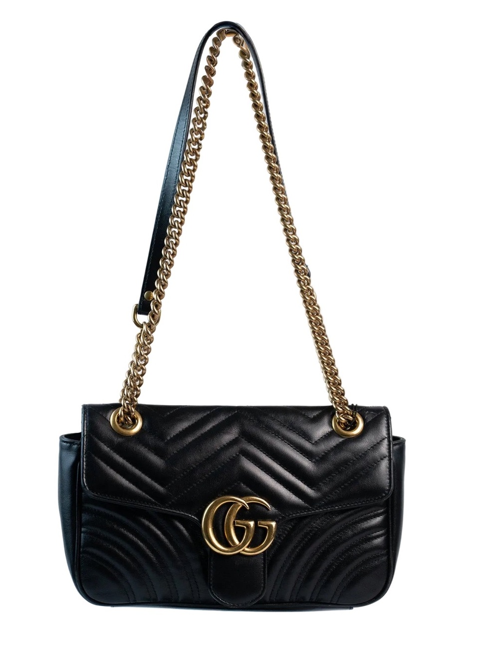 Gucci Black Quilted Leather Shoulder Bag with Gold GG Chain